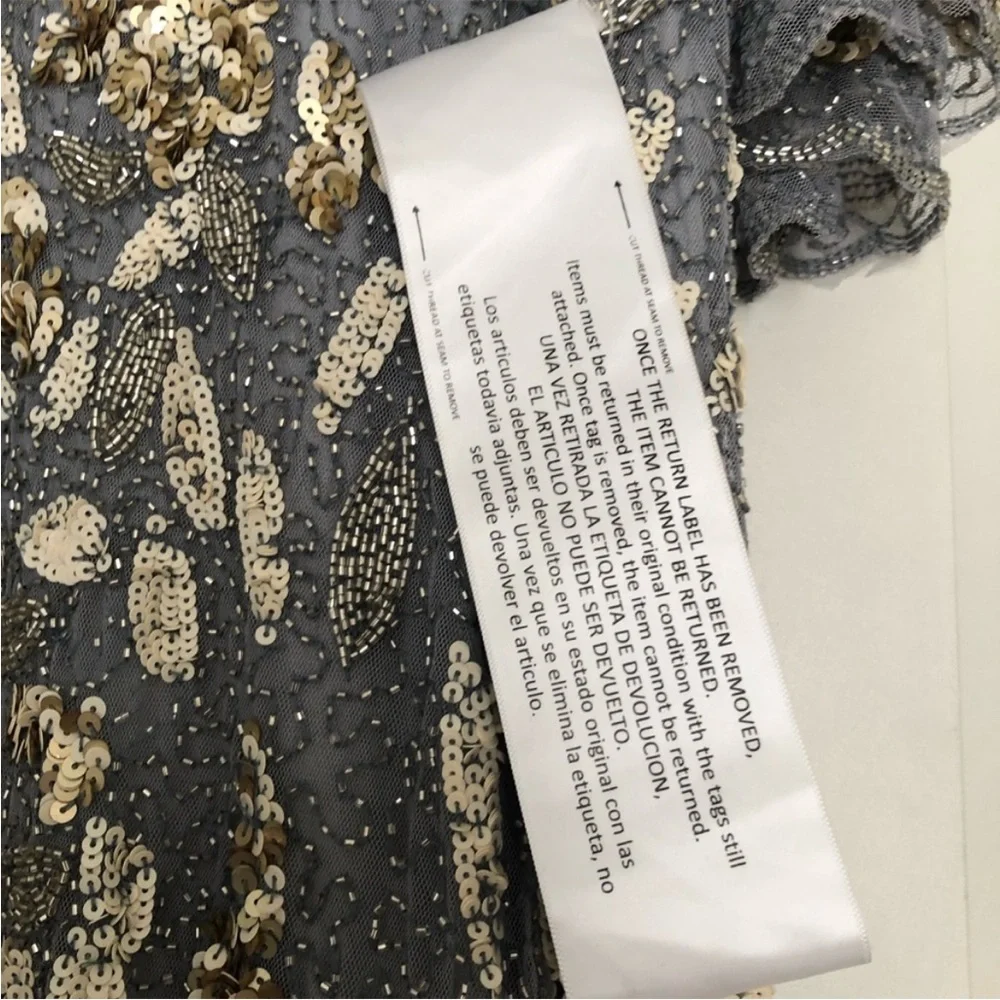 MAC DUGGAL PLATINUM GOLD FLOUNCE SLEEVE SEQUINED GOWN 20 - Picture 6 of 6